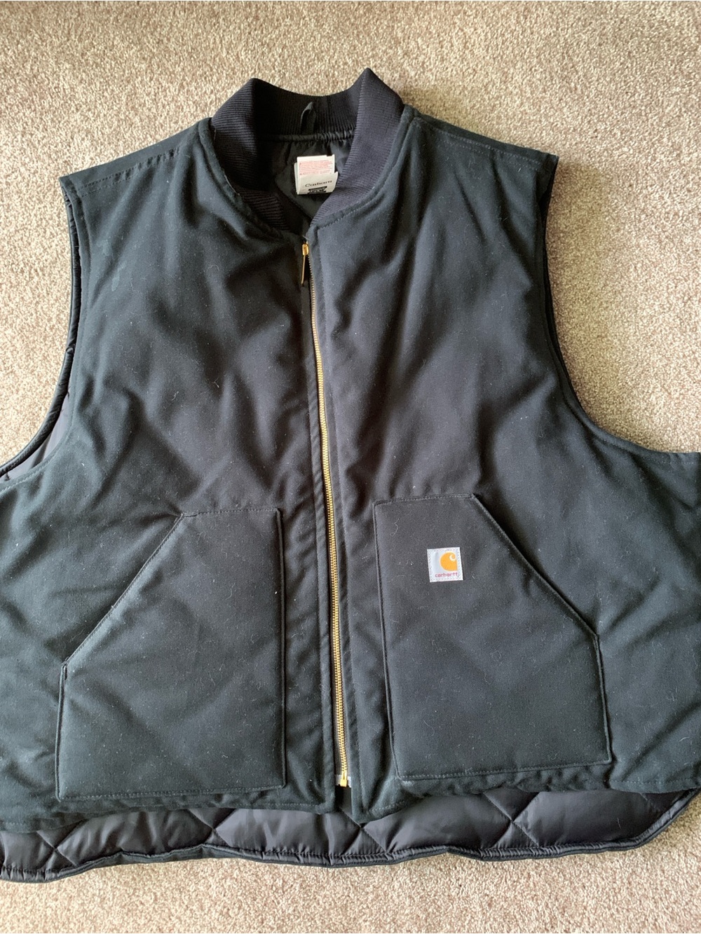 Carhartt Quilted Black Jacket with Gold-Tone Trim